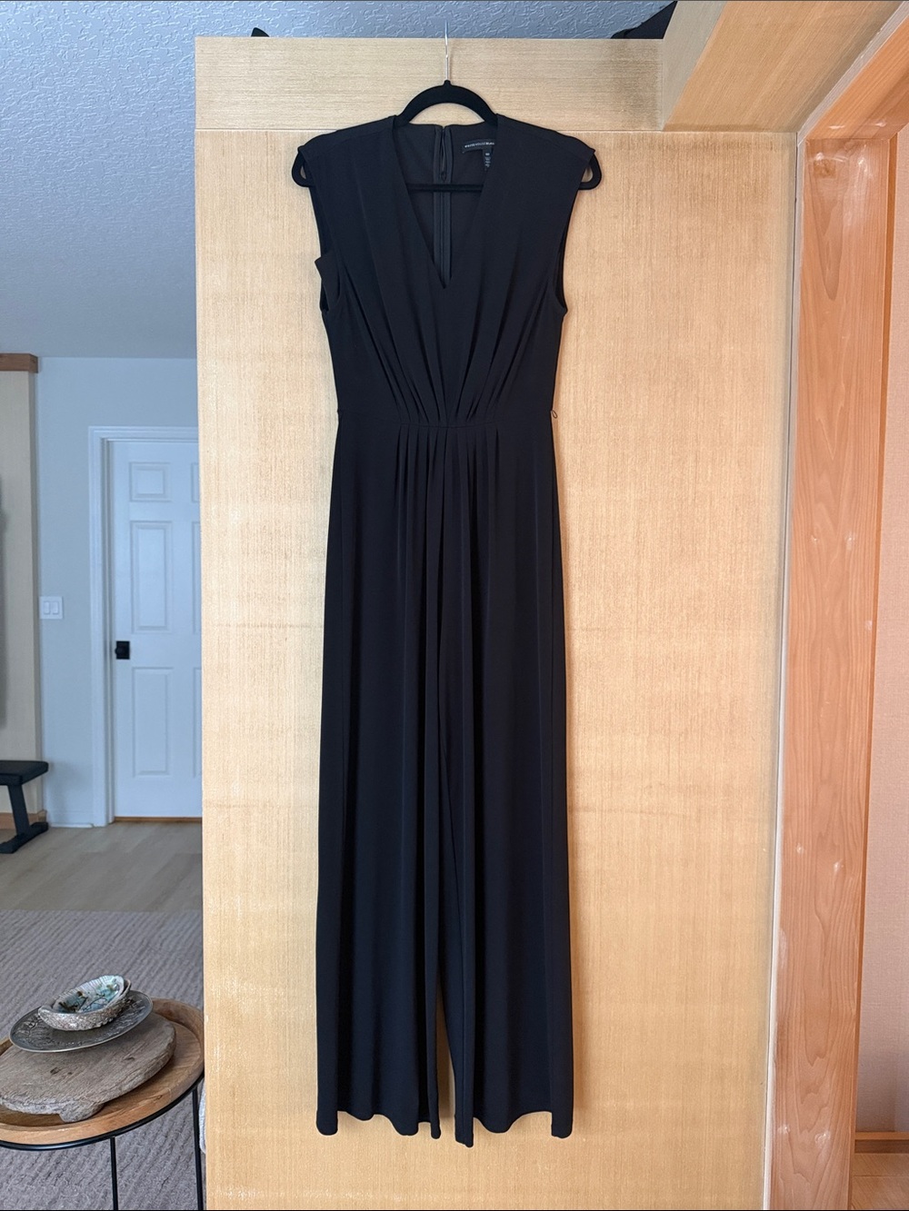 White House Black Market Black Sleeveless V-Neck Wide-Leg Jumpsuit